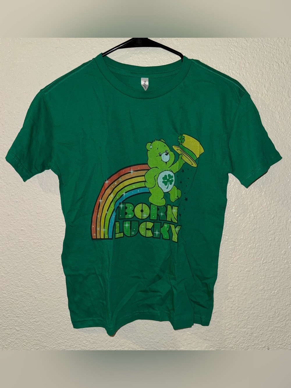 Green 'Born Lucky' Short Sleeve Tee with Clover CareBear